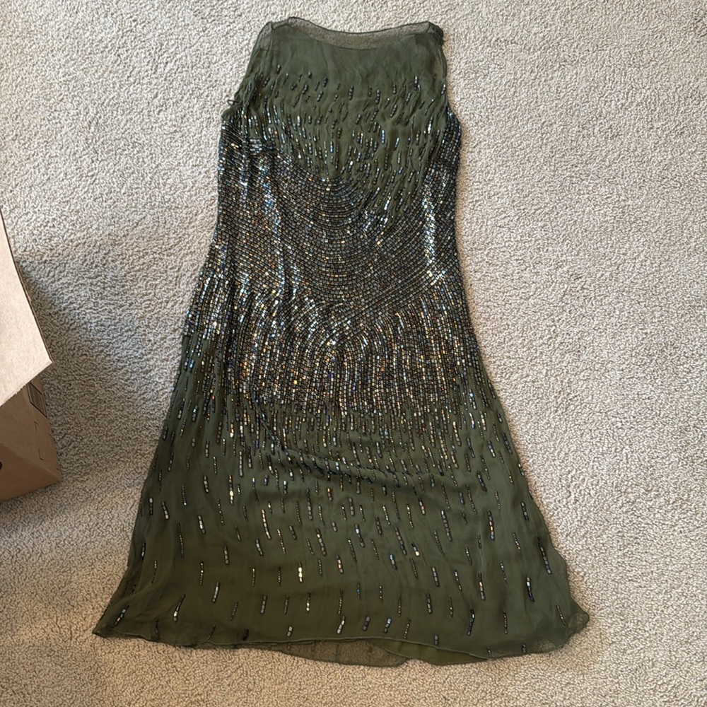 Naeem Khan vintage dark green beaded dress